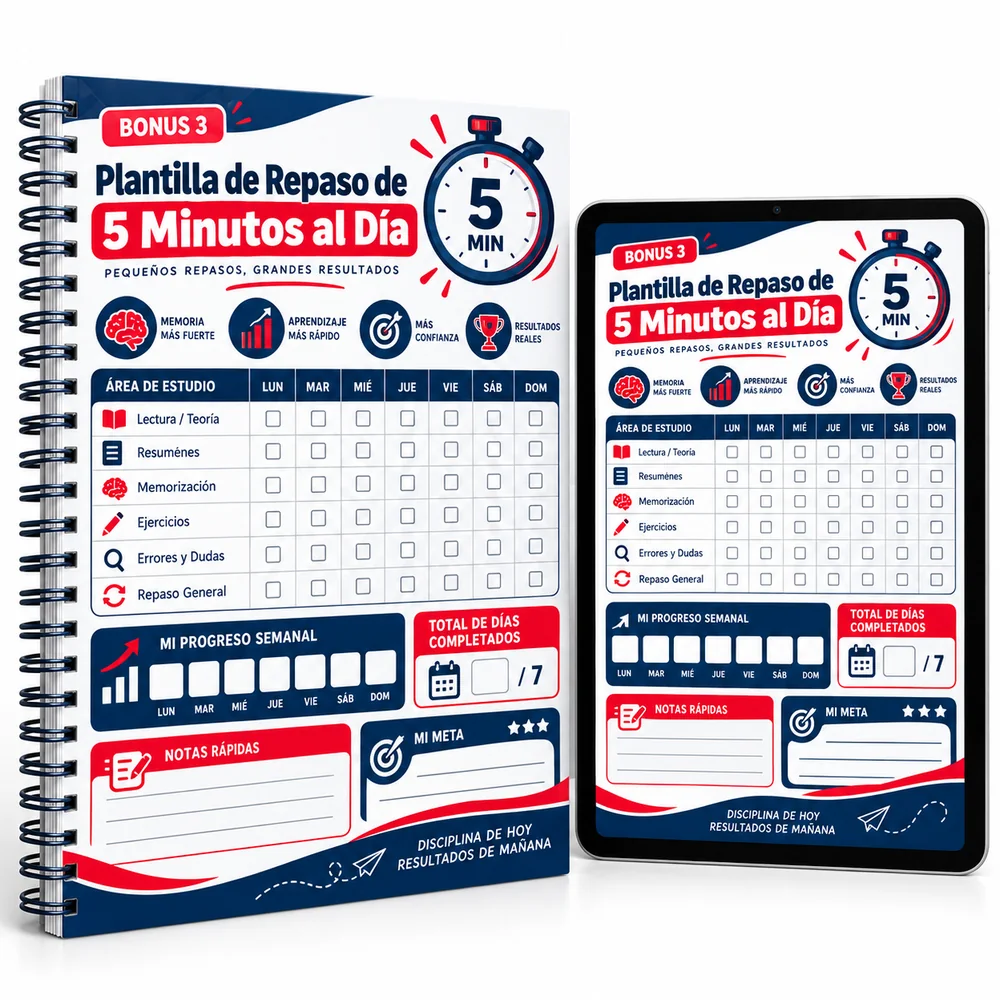 Plantilla de repaso de 5 minutos al día con tabla semanal de seguimiento