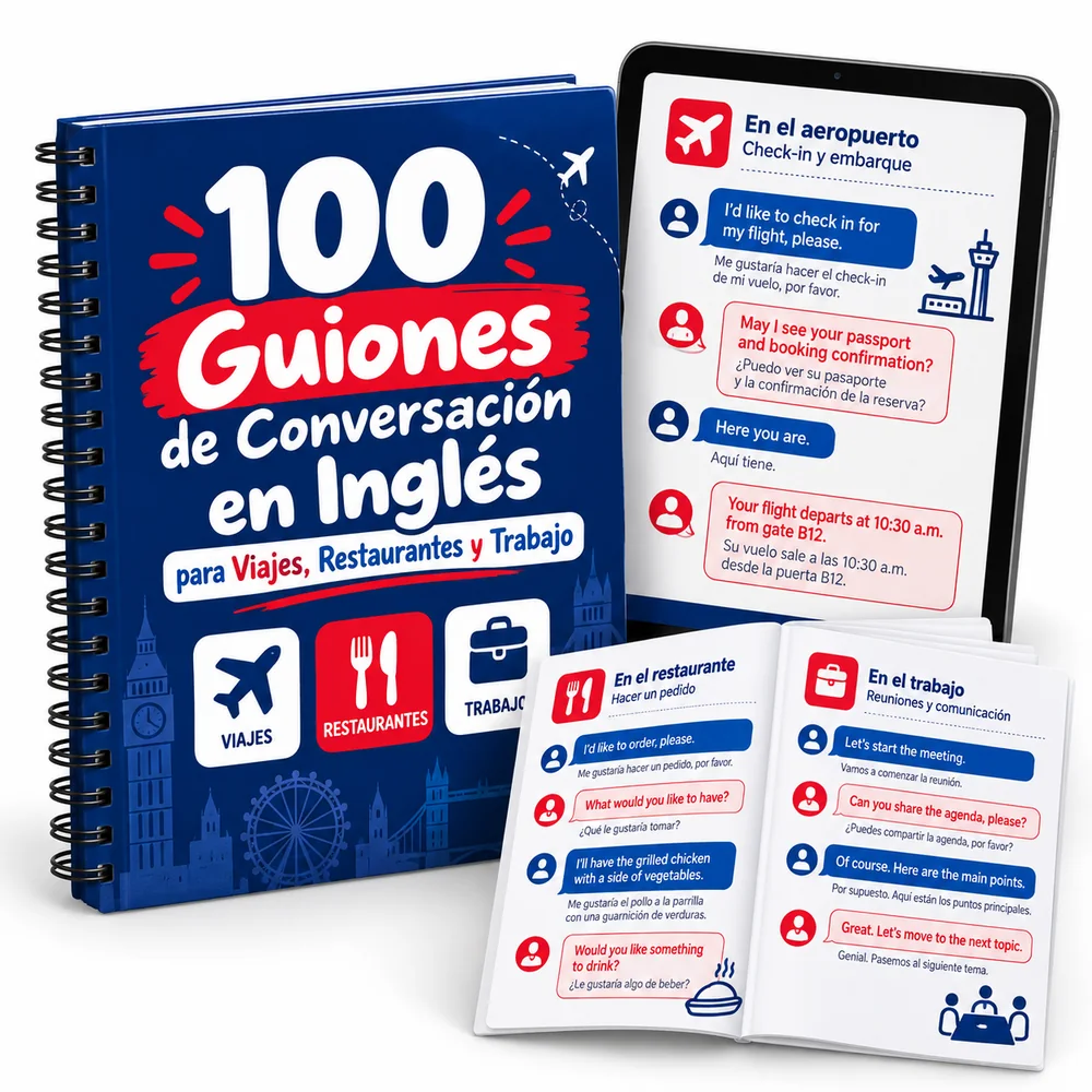 Cuaderno de 100 guiones de conversación en inglés con diálogos en burbujas